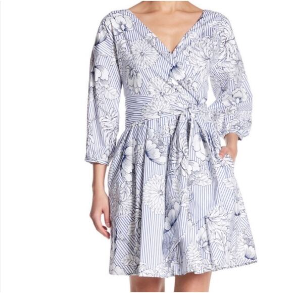 Alexia Admor Striped Floral Print 3/4 Sleeve Dress Sz 6 New - Picture 1 of 8